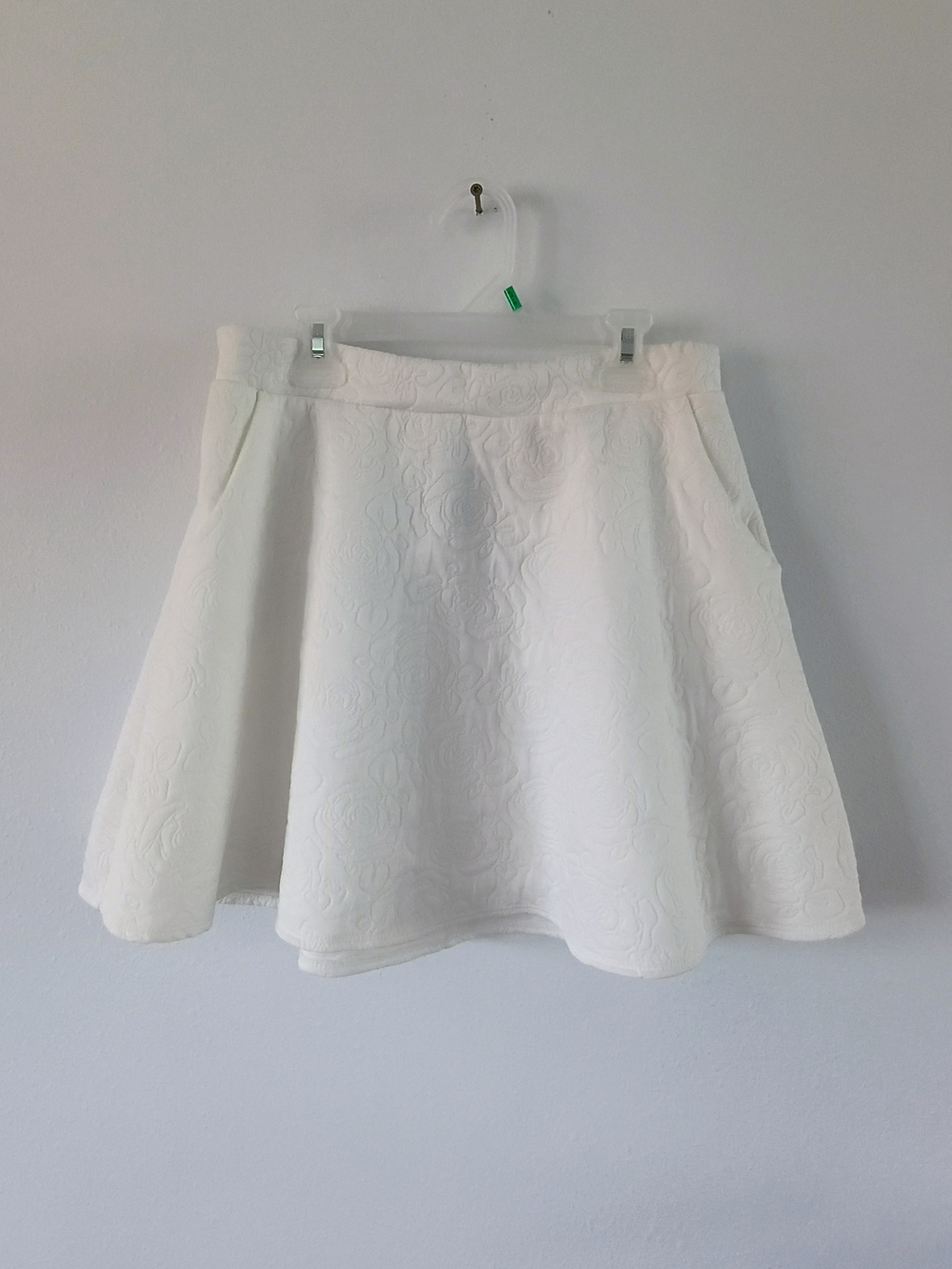 White Textured Skater Skirt Womens Fit Flare Floral Jacquard Mini Chic